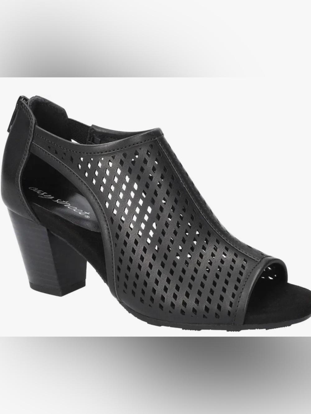 Easy Street Black Perforated Block-Heel Sandals